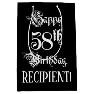 Sac Cadeau Moyen 58e anniversaire : Soigné, Élégant Script + Nom pe