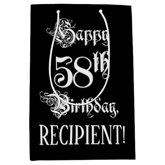 Sac Cadeau Moyen 58e anniversaire : Soigné, Élégant Script + Nom pe (Devant)