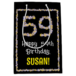 Sac Cadeau Moyen 59e anniversaire : Floral Flowers Numéro, Nom pers