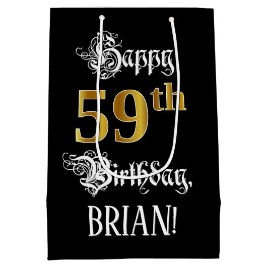 Sac Cadeau Moyen 59e anniversaire ~ Script fantaisie; Faux Gold Loo (Dos)