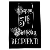 Sac Cadeau Moyen 5e anniversaire : fantaisie, élégant script + Nom  (Dos)