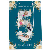 Sac Cadeau Moyen 5e anniversaire Photo Collage Turquoise bleu jaune (Dos)