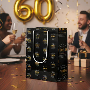 Sac Cadeau Moyen 60e anniversaire 1966 Noir Or Chic Élégant