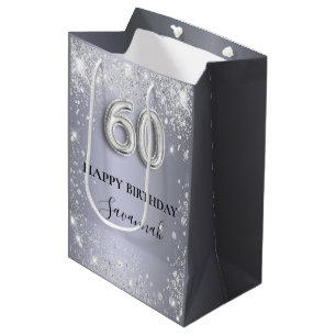 Sac Cadeau Moyen 60e anniversaire argent parties scintillant monogr