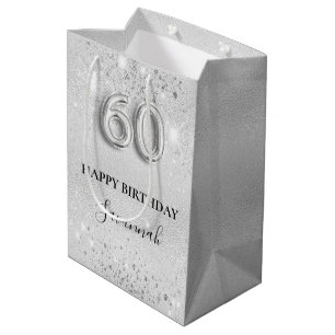 Sac Cadeau Moyen 60e anniversaire argent parties scintillant monogr