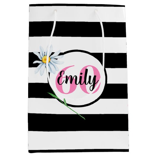 Sac Cadeau Moyen 60e Anniversaire Blancs et Noirs Moyenne Cadeau (Devant)