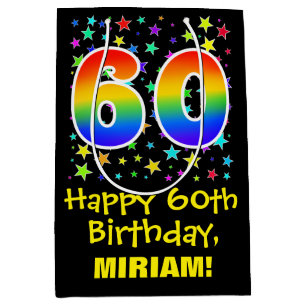Sac Cadeau Moyen 60e anniversaire : Colorful Stars Motif & Rainbow 