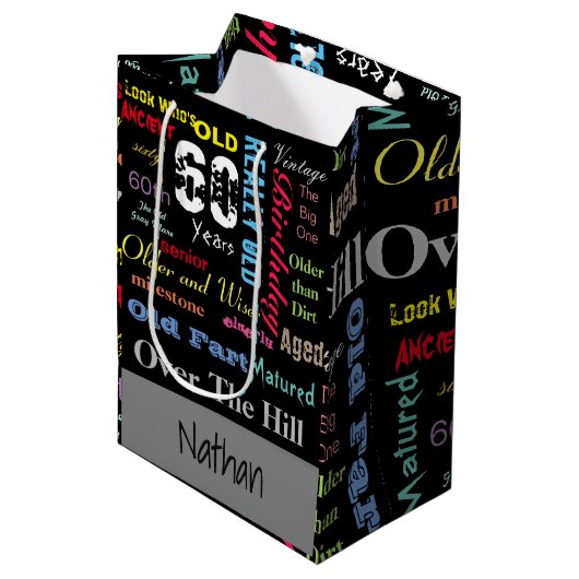 Sac Cadeau Moyen 60e anniversaire heureux en style Graffiti (Devant Angle)
