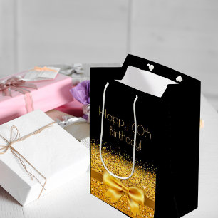 Sac Cadeau Moyen 60e anniversaire noir or arc scintillant