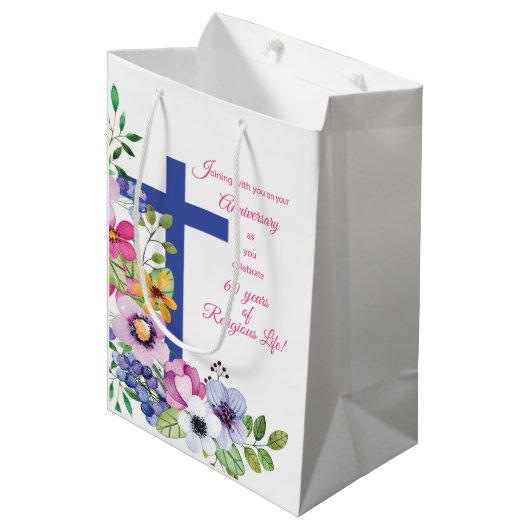 Sac Cadeau Moyen 60e Anniversaire, Nun, Religious Life Cross (Devant Angle)