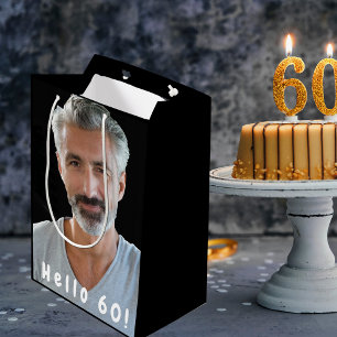 Sac Cadeau Moyen 60e anniversaire photo personnalisée bonjour 60 ga