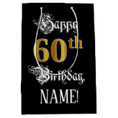 Sac Cadeau Moyen 60e anniversaire ~ Script fantaisie; Faux Gold Loo (Devant)