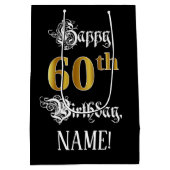 Sac Cadeau Moyen 60e anniversaire ~ Script fantaisie; Faux Gold Loo (Dos)
