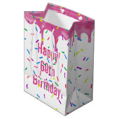 Sac Cadeau Moyen 60e anniversaire Sprinkles sur glace rose (Devant Angle)