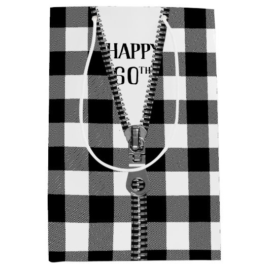 Sac Cadeau Moyen 60e anniversaire Zipper sur Buffalo Plaid (Devant)