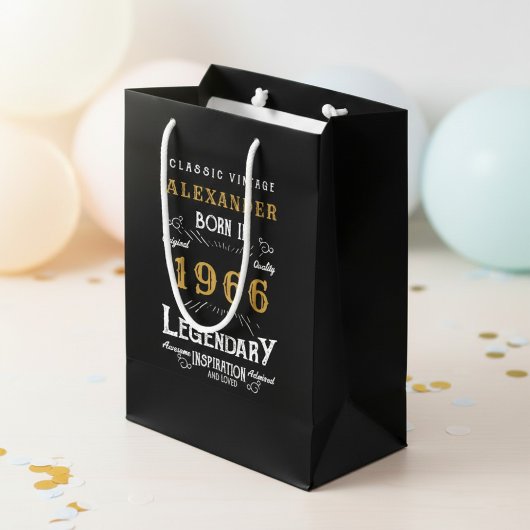 Sac Cadeau Moyen 60th Birthday 1966 Add Name Legend Black Gold