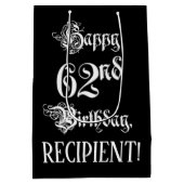 Sac Cadeau Moyen 62e anniversaire : Fancy, Elegant Script + Nom per (Dos)