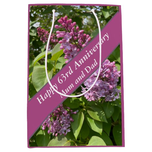 Sac Cadeau Moyen 63e anniversaire Lilac modifiable (Devant)