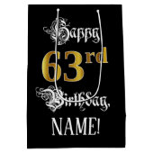Sac Cadeau Moyen 63e anniversaire ~ Script fantaisie; Faux Gold Loo (Dos)