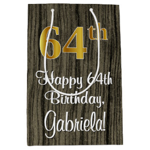 Sac Cadeau Moyen 64e Anniversaire : Élégant aspect or faux #, Bois