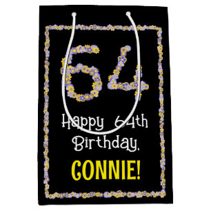 Sac Cadeau Moyen 64e anniversaire : Floral Flowers Numéro, Nom pers