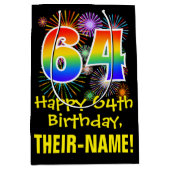 Sac Cadeau Moyen 64e anniversaire : Fun Fireworks Motif + Rainbow 6 (Devant)