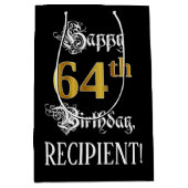 Sac Cadeau Moyen 64e anniversaire ~ Script fantaisie; Faux Gold Loo (Devant)