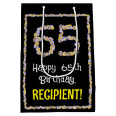 Sac Cadeau Moyen 65e anniversaire : Floral Flowers Numéro, Nom pers (Dos)