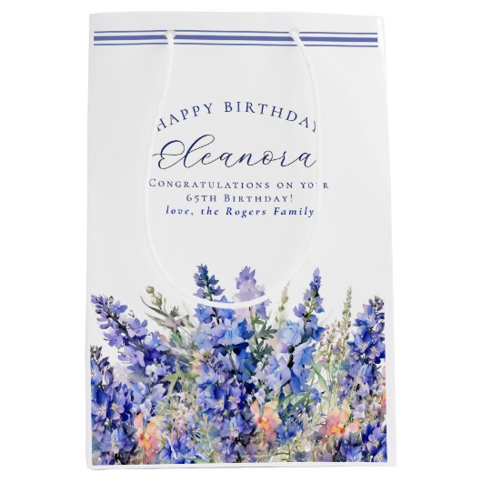 Sac Cadeau Moyen 65e anniversaire Juillet Mois de naissance Fleur B (Devant)