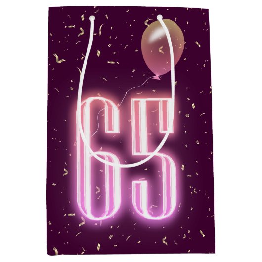 Sac Cadeau Moyen 65e anniversaire Neon Sign et Confetti (Devant)