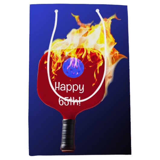Sac Cadeau Moyen 65e anniversaire Pickleball Paddle en feu (Devant)