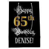 Sac Cadeau Moyen 65e anniversaire ~ Script fantaisie; Faux Gold Loo (Dos)