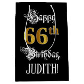 Sac Cadeau Moyen 66e anniversaire ~ Script fantaisie; Faux Gold Loo (Devant)