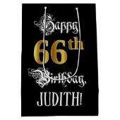 Sac Cadeau Moyen 66e anniversaire ~ Script fantaisie; Faux Gold Loo (Dos)