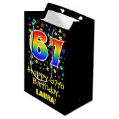 Sac Cadeau Moyen 67e anniversaire : Colorful Stars Motif & Rainbow (Devant Angle)