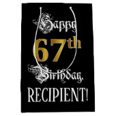 Sac Cadeau Moyen 67e anniversaire ~ Script fantaisie; Faux Gold Loo (Devant)