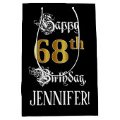 Sac Cadeau Moyen 68e anniversaire ~ Script fantaisie; Faux Gold Loo (Devant)