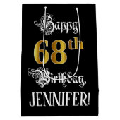 Sac Cadeau Moyen 68e anniversaire ~ Script fantaisie; Faux Gold Loo (Dos)