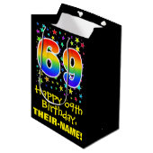Sac Cadeau Moyen 69e anniversaire : Colorful Stars Motif & Rainbow (Devant Angle)