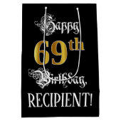 Sac Cadeau Moyen 69e anniversaire ~ Script fantaisie; Faux Gold Loo (Dos)