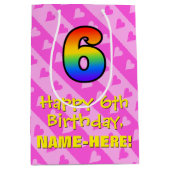 Sac Cadeau Moyen 6e anniversaire : Amusants Coeurs roses Stripes & (Devant)