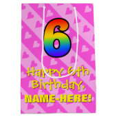 Sac Cadeau Moyen 6e anniversaire : Amusants Coeurs roses Stripes & (Dos)