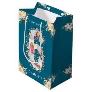 Sac Cadeau Moyen 6e anniversaire Photo Collage Turquoise bleu jaune