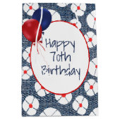 Sac Cadeau Moyen 70e anniversaire Ballons sur Denim floral (Devant)