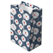 Sac Cadeau Moyen 70e anniversaire Ballons sur Denim floral (Dos Angle)