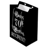 Sac Cadeau Moyen 70e anniversaire : Fancy, Elegant Script + Nom per (Devant Angle)