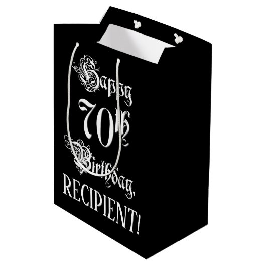 Sac Cadeau Moyen 70e anniversaire : Fancy, Elegant Script + Nom per (Dos Angle)