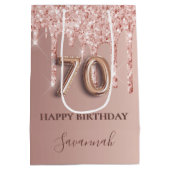Sac Cadeau Moyen 70e anniversaire rose gouttes rose or (Dos)