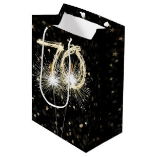 Sac Cadeau Moyen 70e anniversaire Sparklers en noir avec étoiles