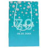 Sac Cadeau Moyen 70e anniversaire turquoise bleu vert nom diamants (Devant)